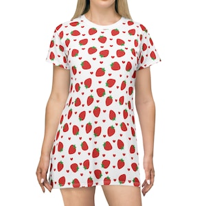 Strawberry Dress Cute Hearts & Strawberries T-Shirt Dress Valentine&#39;s Dress Strawberry Clothing Strawberry Gift For Her