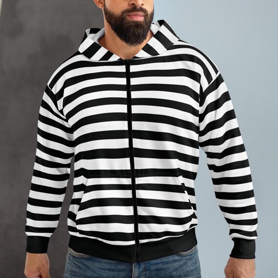 Black & White Striped Zip Hoodie: Y2K Emo Punk Jacket - Etsy