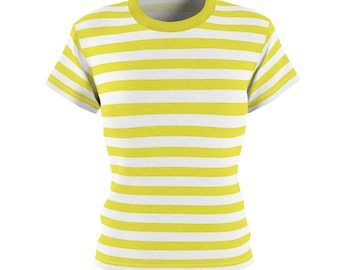 Yellow Striped T-Shirt: Women's Retro Short Sleeve Top