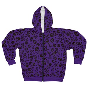 Skull & Bones Purple Zip Hoodie: Gothic Halloween Jacket image 3