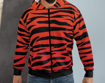 Oranje Bengaalse tijger gestreepte hoodie met rits: tijgerjack met lange mouwen