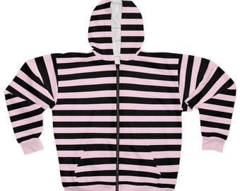 Pink Black Striped Zip Hoodie Girly Punk Jacket