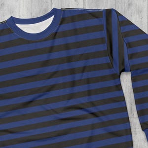 Blue Striped Sweatshirt Crewneck Sweatshirt Gothic sweatshirt Emo Sweatshirt Striped Blue & Black Sweater Retro 80&#39;s Sweatshirt