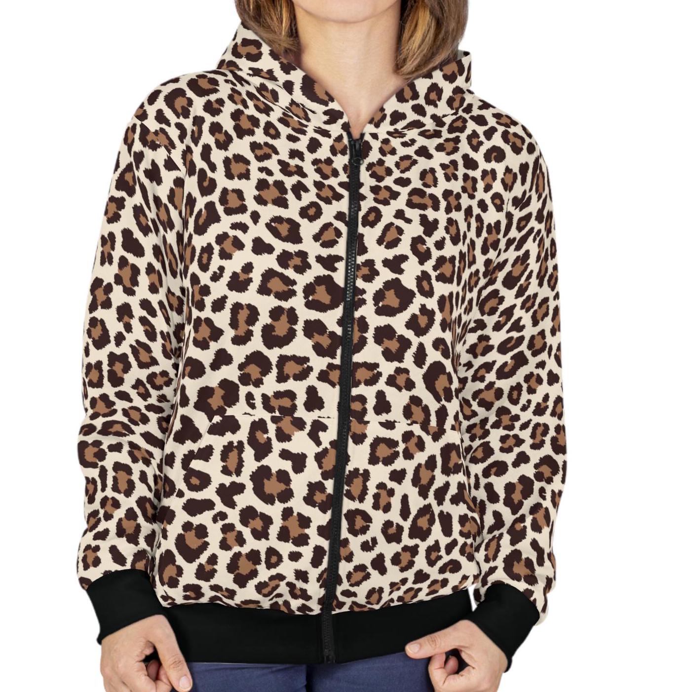 Leopard Print Zip Hoodie: Animal Print Polyester Jacket - Etsy