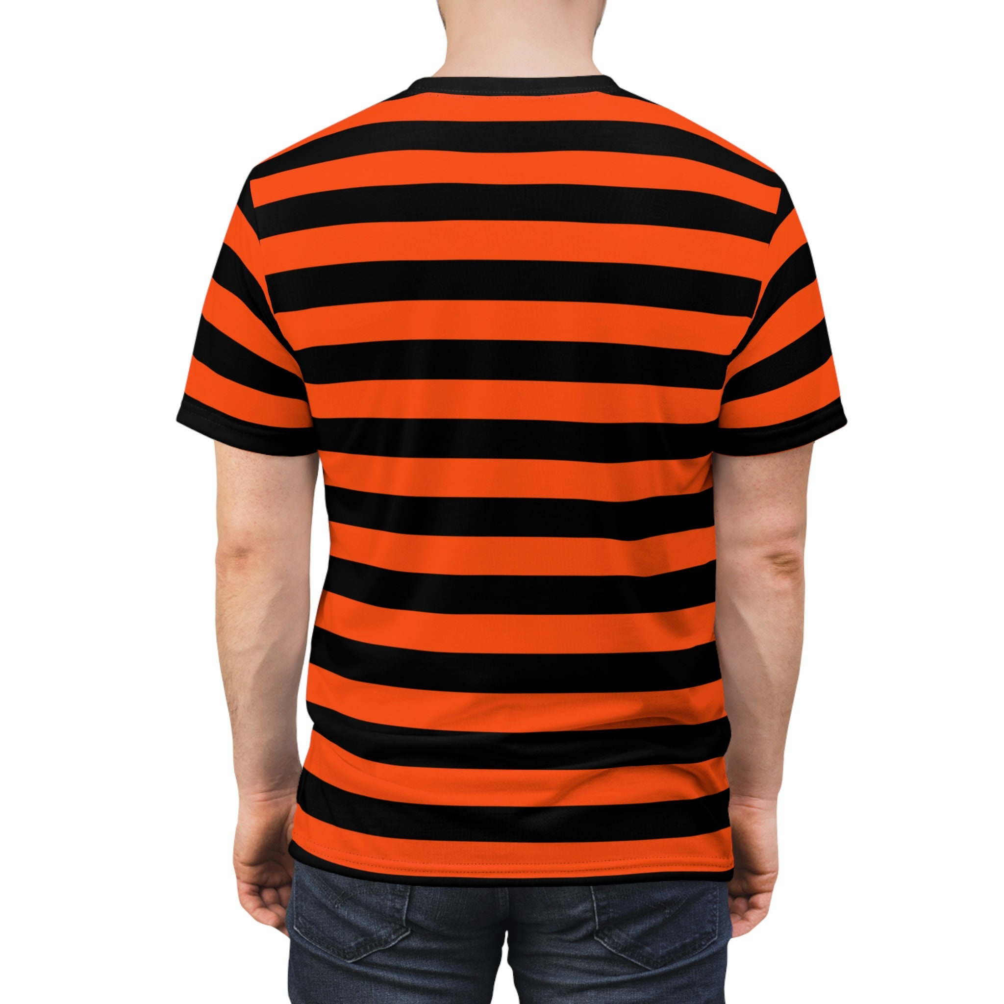DiamondGirlStuff Orange Black Striped T Shirt Punk Rocker T Shirt Gothic Emo T Shirt Men s Team Colors Short Sleeve Retro Striped T Shirt Gift Idea