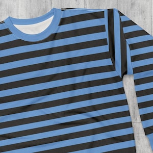 Light Blue Striped Sweatshirt Crewneck Sweatshirt Striped Blue & Black Sweater Retro 80&#39;s Sweatshirt