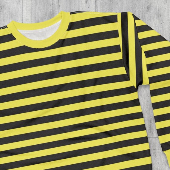 Crew Neck Bee Striped Sweater Yellow Striped Sweatshirt Bee