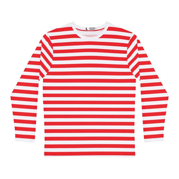 赤と白のストライプ 長袖Tシャツ 赤と白のストライプTシャツ メンズ長袖赤ストライプシャツ
