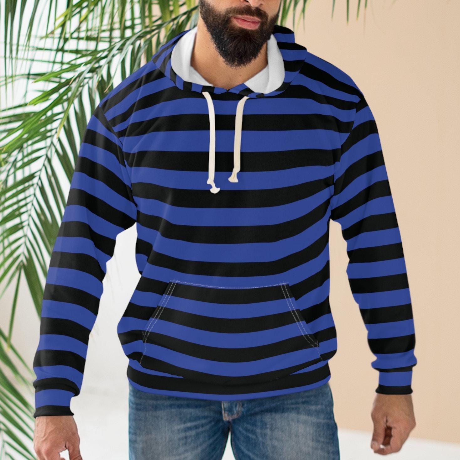 Black & Blue Striped Hoodie: Unisex All Over Print Team Colors - Etsy