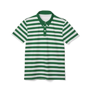 Green Striped Polo Shirt: Short Sleeve Polyester Print