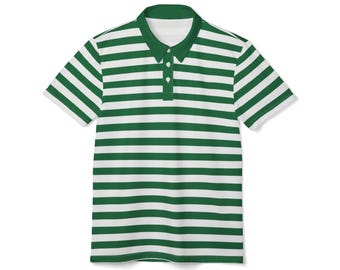 Grün gestreiftes Poloshirt: Kurzarm AOP Aufdruck