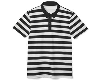 Black & White Striped Polo Shirt: Unisex Short Sleeve