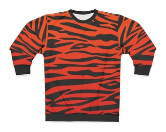 Sudadera unisex estilo bengalí con cuello redondo y rayas de tigre naranja degradadas