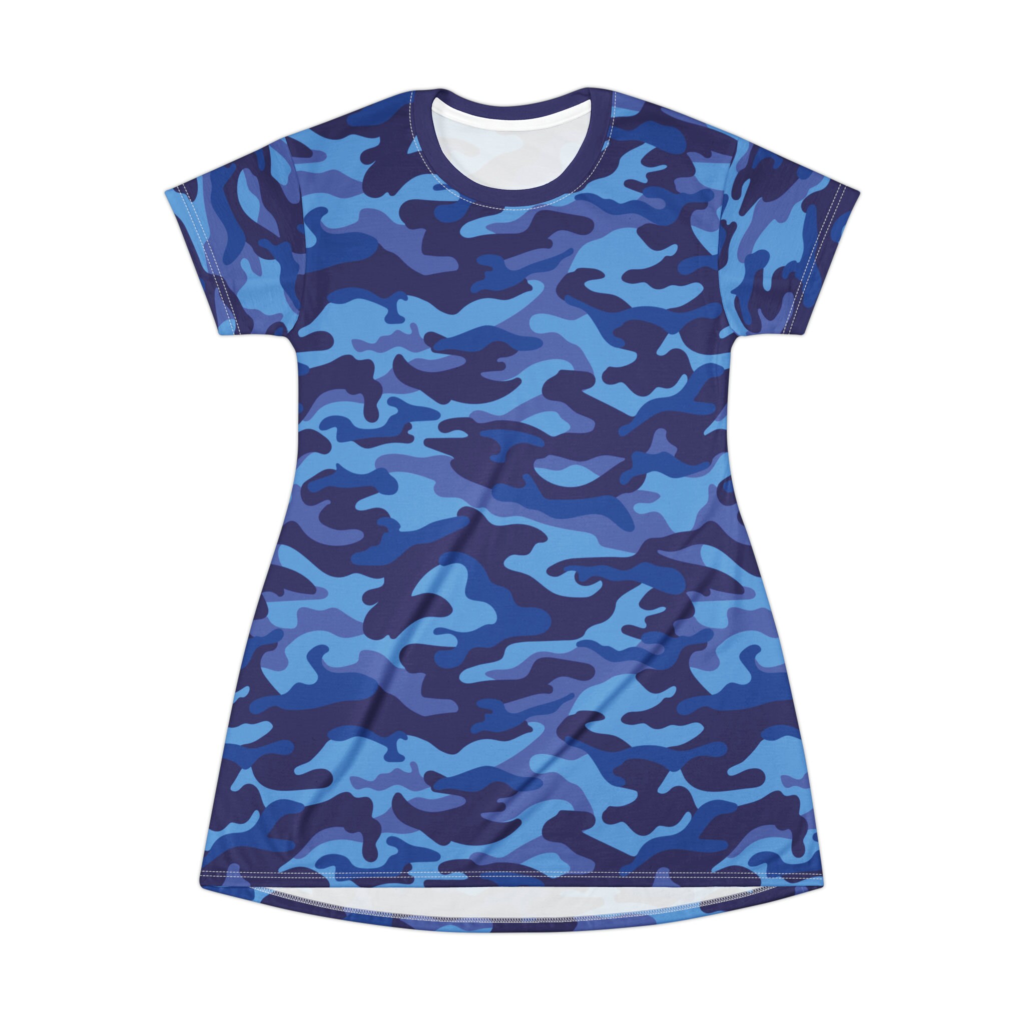 Blue Camo Dress Blue Short Sleeve Dress Cute Camo T Shirt Dress Blue Camo Nightgown Camo Loungewear Blue Camo PJ s Gift For Her