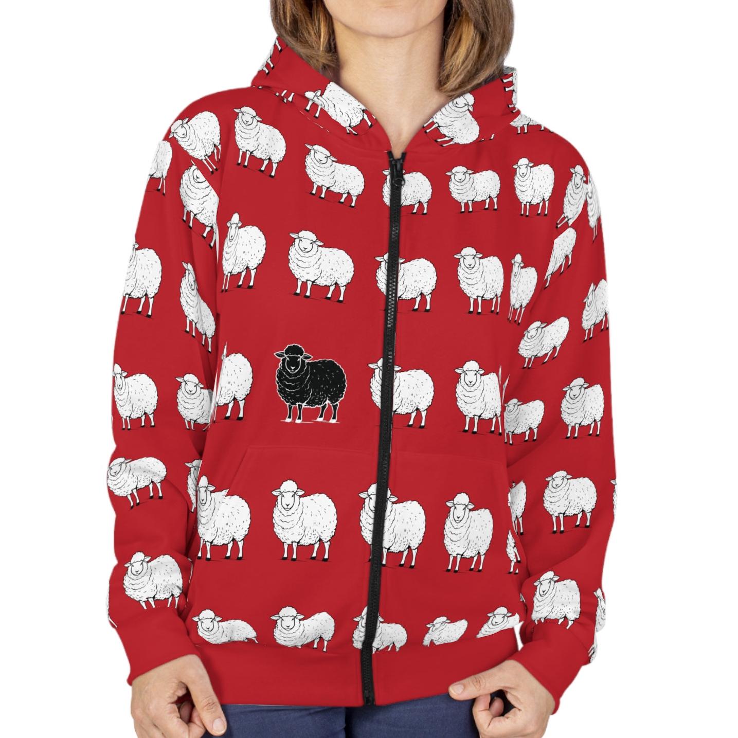 Black Sheep Red Zip Hoodie: All Over Print Hooded Jacket - Etsy