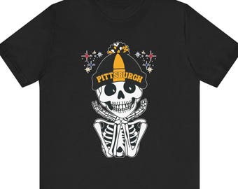 Pittsburgh Football Fan Graphic Tee Trendiges Skeleton T-Shirt