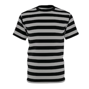 Black & Gray Striped Polyester T-Shirt: Preppy Vintage Style