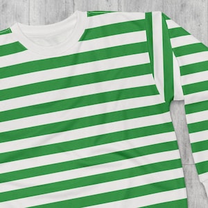Green Striped Crewneck Sweatshirt Christmas Striped Sweater Long Sleeve Green & White Sweatshirt St. Patrick&#39;s Day Sweatshirt