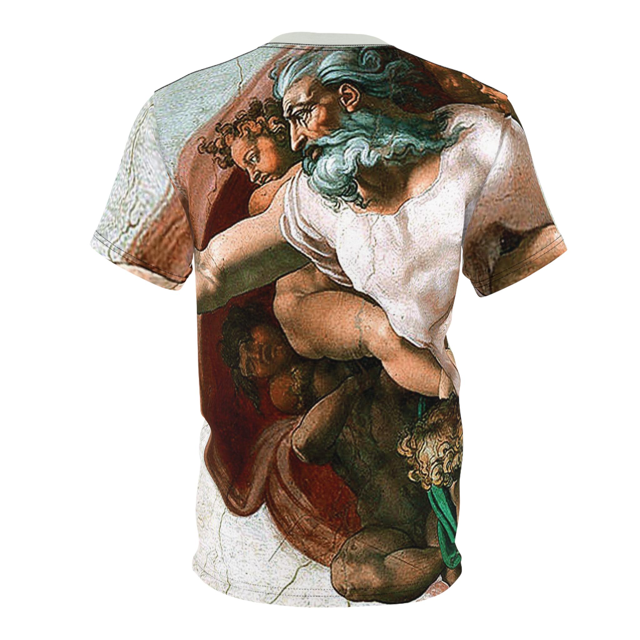 アダムの創造Tシャツ：ミケランジェロのシスティーナ礼拝堂の絵画