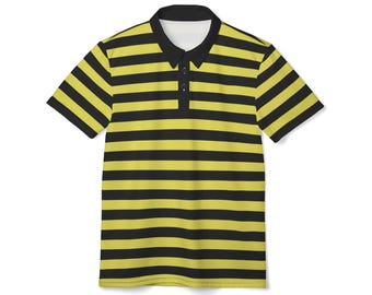 Yellow & Black Striped Polo Shirt: Unisex Short Sleeve