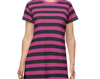 black and pink striped dress Retro Stage Pink Black Stripe Sweetheart Neck Sleeveless Gothic A-Line Dress