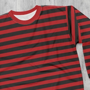 Red Striped Sweatshirt Gothic Sweatshirt Emo Sweatshirt Striped Red & Black Skater Sweater Rocker Sweatshirt Long Sleeve Trendy Sweatshirt
