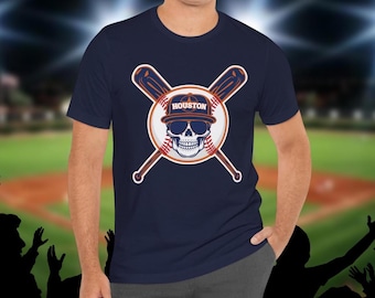 Camiseta de béisbol de Houston con gráfico de esqueleto, regalo para fanáticos