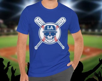 LA baseball fan T-shirt trendy Los Angeles skelet T-shirt teamkleuren