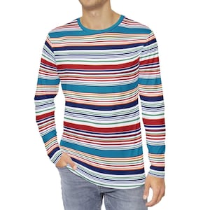 Camiseta retro a rayas de manga larga para hombre, estilo vintage, ropa AOP
