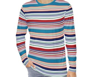 Retro gestreept T-shirt heren vintage shirt met lange mouwen AOP Clothing