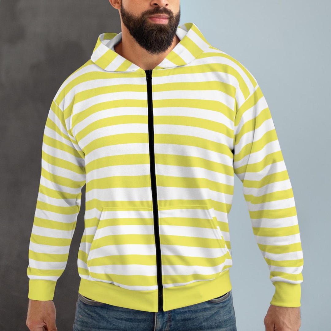 Yellow Striped Zip Hoodie, Retro Style Jacket - Etsy