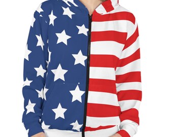 American Flag Zip Hoodie: Patriotic Stars & Stripes Jacket - Etsy