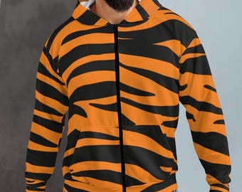 Bengaalse tijger hoodie met rits: oranje gestreept AOP-jack