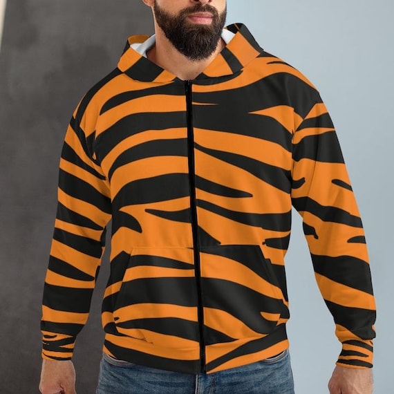 Felpa con cappuccio arancione e nera con zip Felpa con cappuccio tigre del Bengala Felpa con