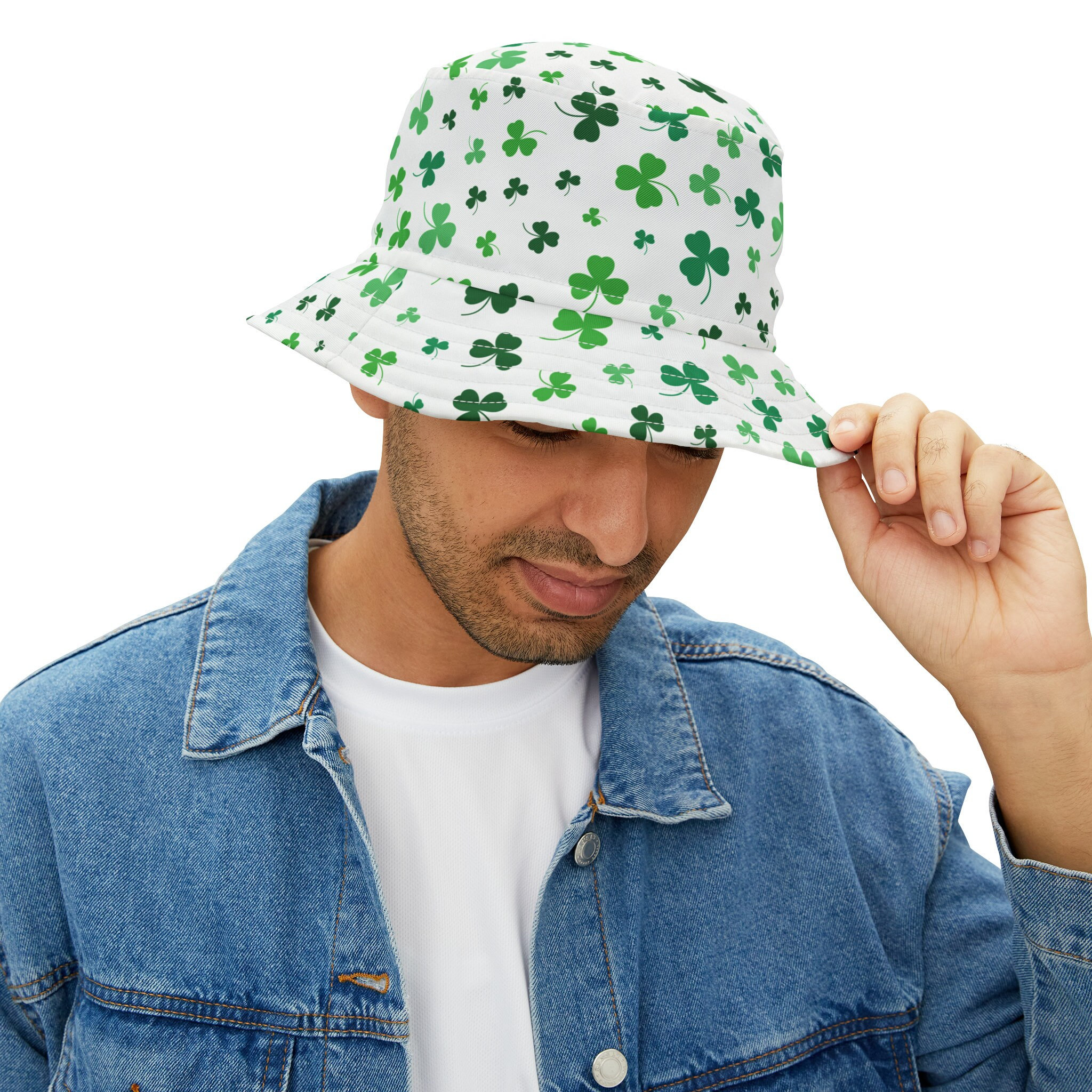Clover Bucket Hat St. Patrick's Day Hat Irish Bucket Hat Green & White