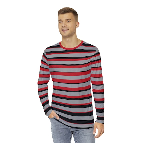 Men s Red Black Striped Shirt Long Sleeve Red Striped T shirt Etsy UK