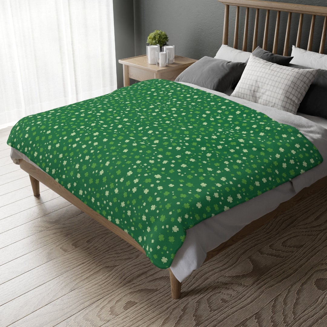 Green Throw Blanket 4 Leaf Clover Blanket St. Patrick's Day Bedding