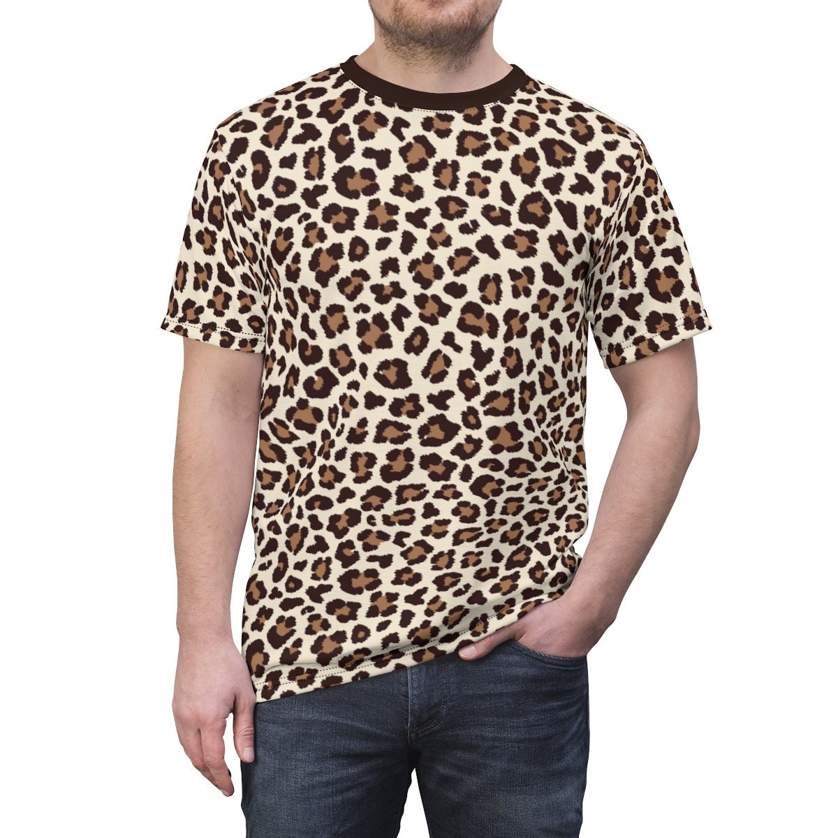 Leopard T-shirt Animal Print T-shirt Brown Beige Tan T-shirt Men's ...