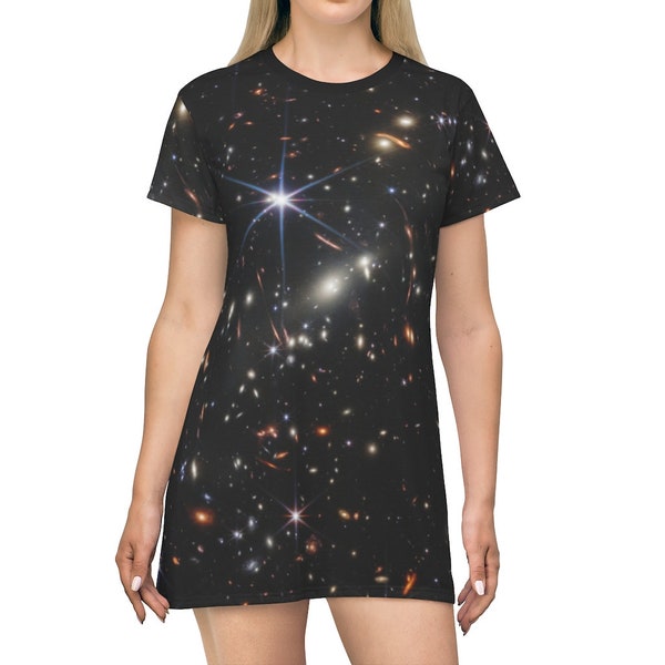 First Deep Field Image NASA JWST James Webb Space Telescope Distant Galaxies Outer Space Short Sleeve T-Shirt Dress Swim Cover-Up Nightgown