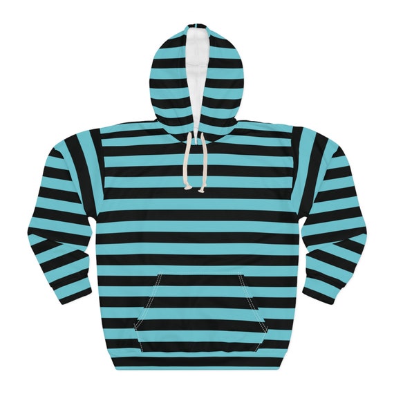 Blue Striped Hoodie Teal Blue Pullover Hoodie Black Light Blue Striped Hoodie Aqua Blue Hoodie Gift for Him Gift for Her Etsy