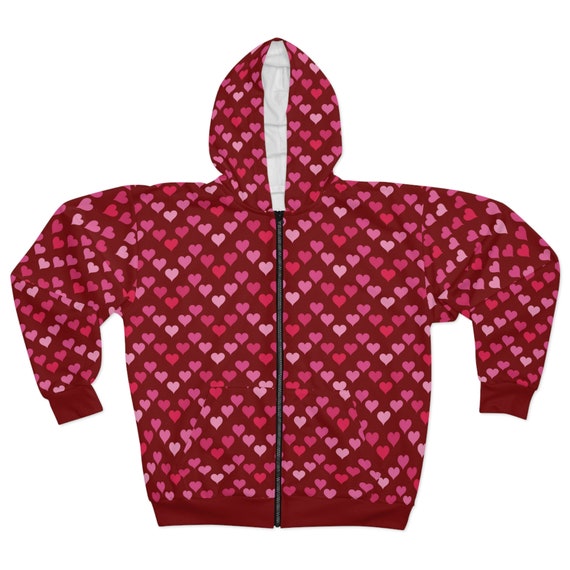 Heart Pattern Zip Hoodie: Pink Valentine's Day Jacket - Etsy