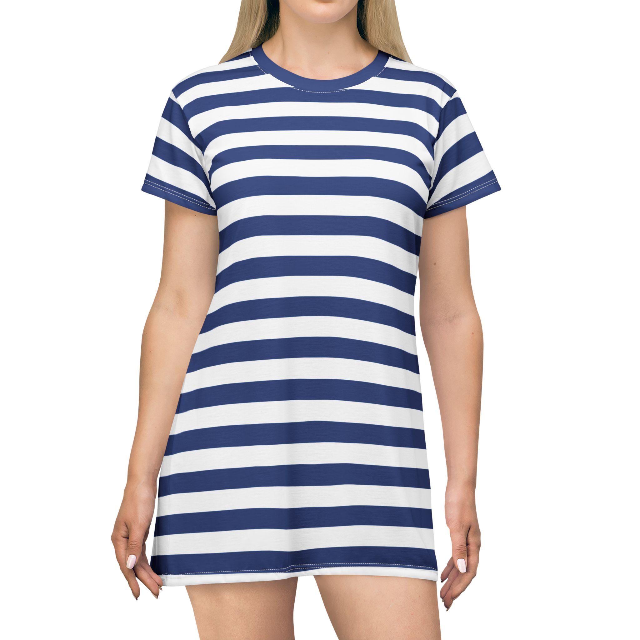 blue white striped t shirt dress Women's French Terry T-Shirt - Tie-Dye Stripe - Candied Blue/White Shirt Dress Audrey Pleated Mini Shirt Dress