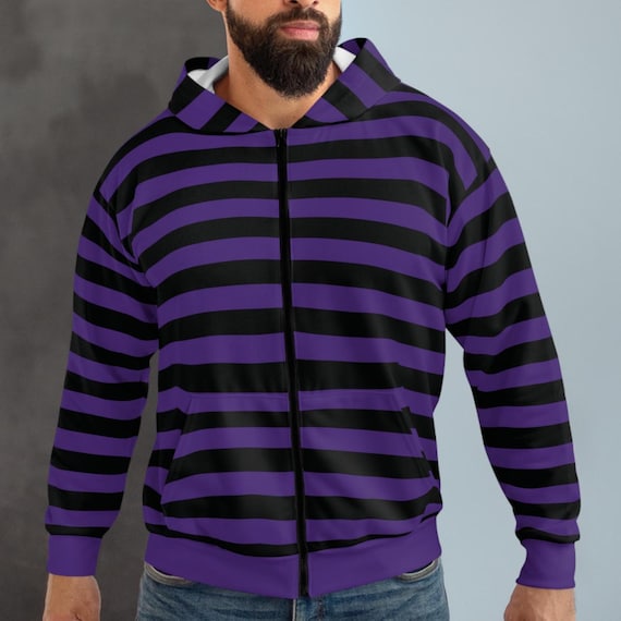 Purple & Black Striped Zip Hoodie, Punk Gothic Jacket - Etsy