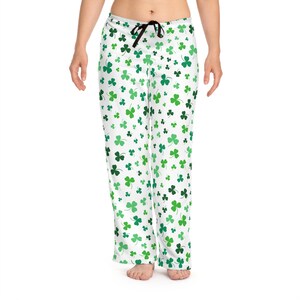 Clover PJ Pants Shamrock Pattern PJ&#39;s St. Patrick&#39;s Day Pajama Bottoms Women&#39;s Green & White PJ Pants Women&#39;s Irish Lounge Pants