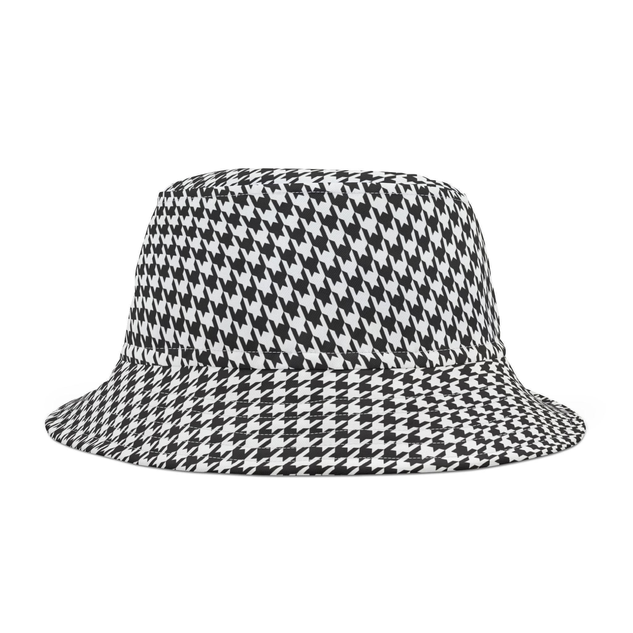 Houndstooth Black White Wool Blend Retro Classic Bucket Hat Tokyo Shine Hound main image 3