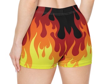 Fire Booty Shorts Red Flame Shorts Black Fire Booty Shorts Fitness Fire Yoga Shorts Black Spandex  Shorts Cute Stretchy Shorts