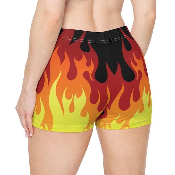 Fire Booty Shorts Red Flame Shorts Black Fire Booty Shorts Fitness Fire Yoga Shorts Black Spandex  Shorts Cute Stretchy Shorts