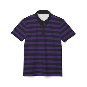 Purple & Black Striped Polo Shirt: Unisex Gothic Rocker Style