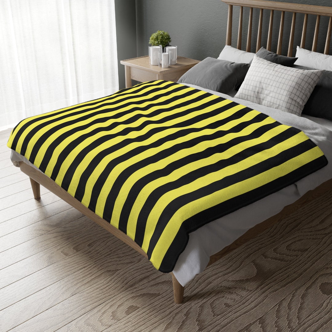 Yellow & Black Striped Blanket Bumble Bee Honey Bee Throw Blanket