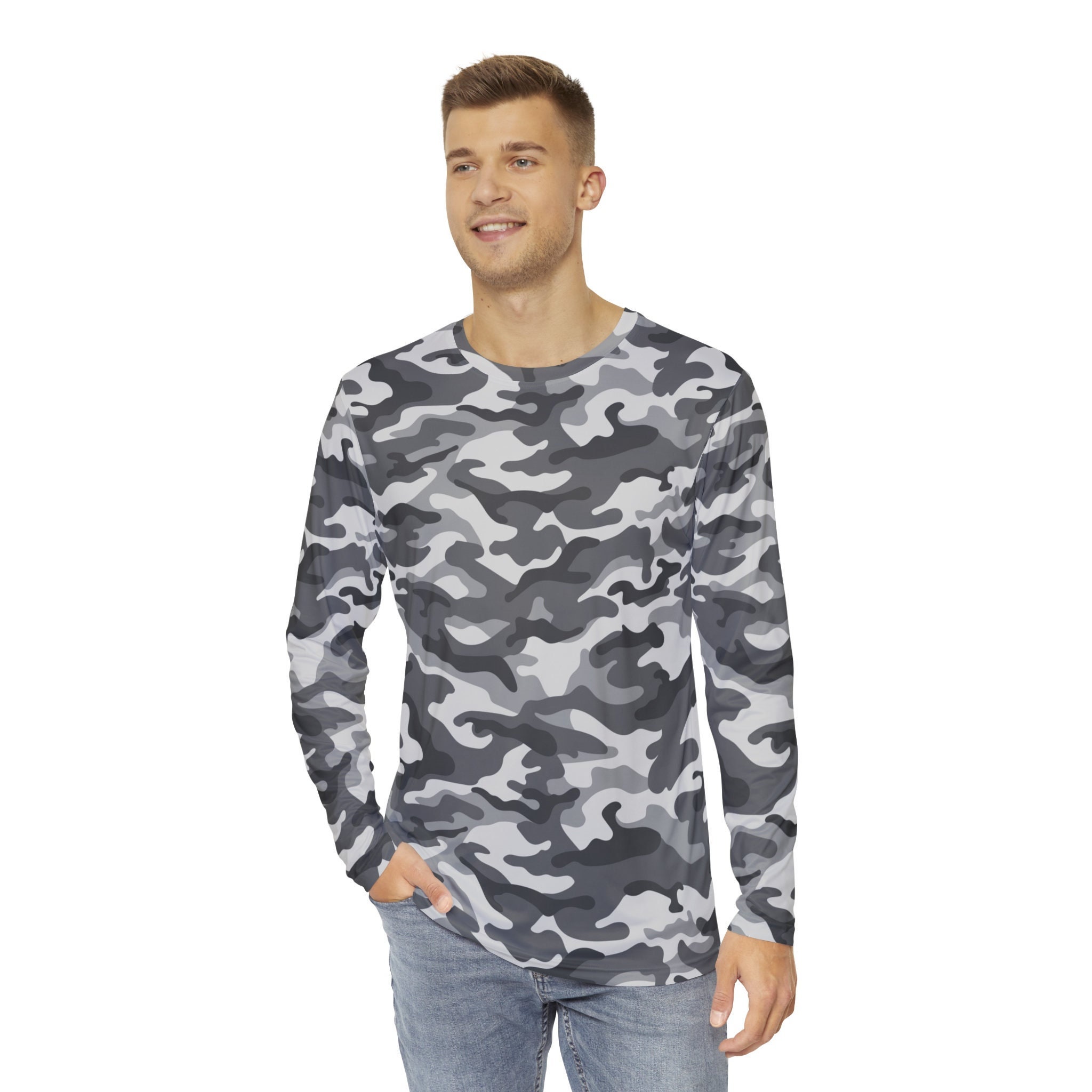 Men s Gray Camo T shirt Long Sleeve Camo T shirt Men s Gray T shirt Gift for Him Etsy